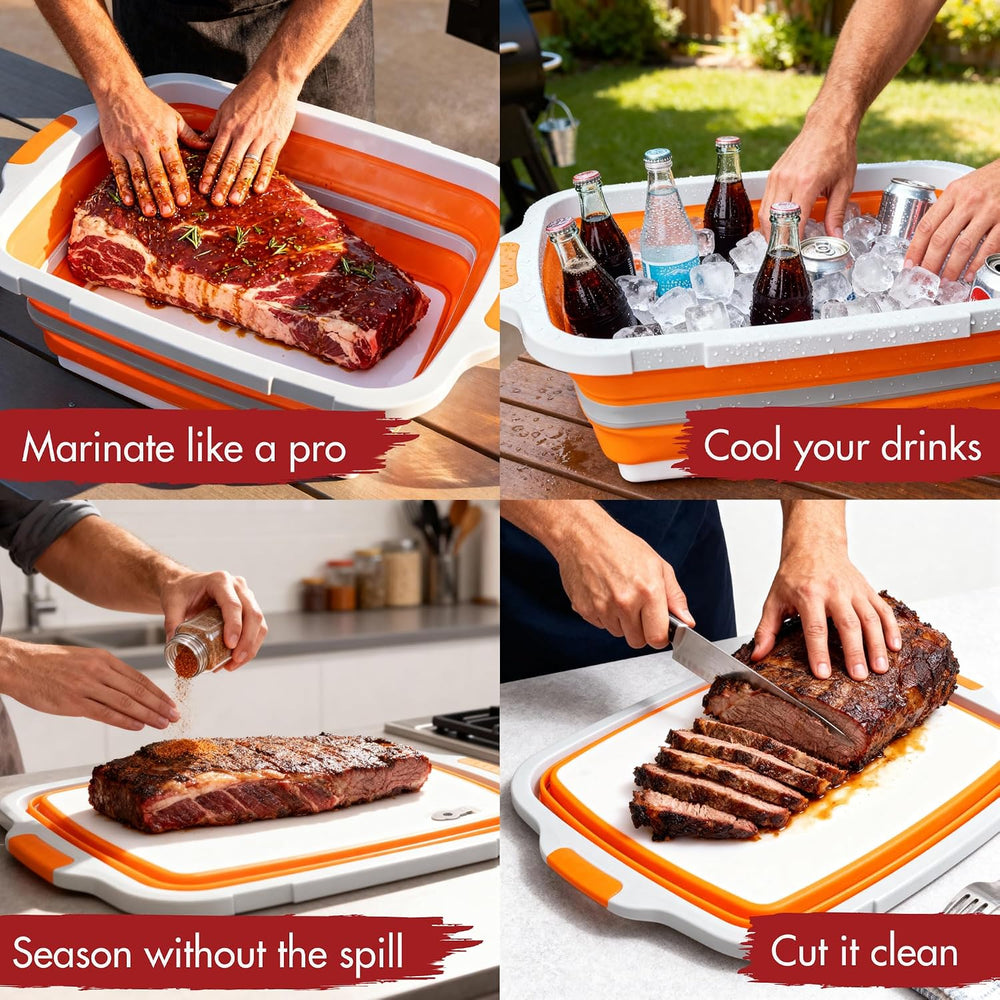 Collapsible XL Smoker & BBQ Prep Tub with Locking Lid | Includes Cutting ...