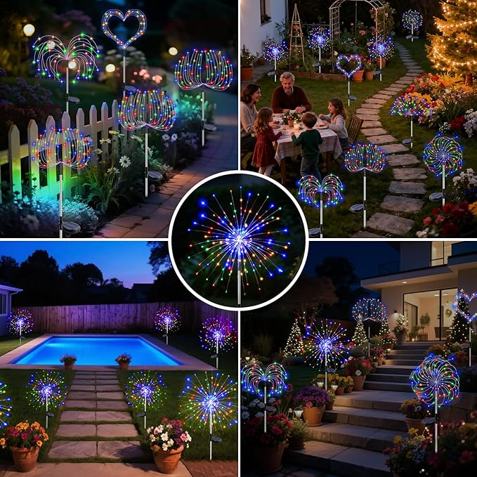 btfarm 6 Pack Solar Garden Lights Outdoor, 8 Modes Firework Lights Solar Powe...