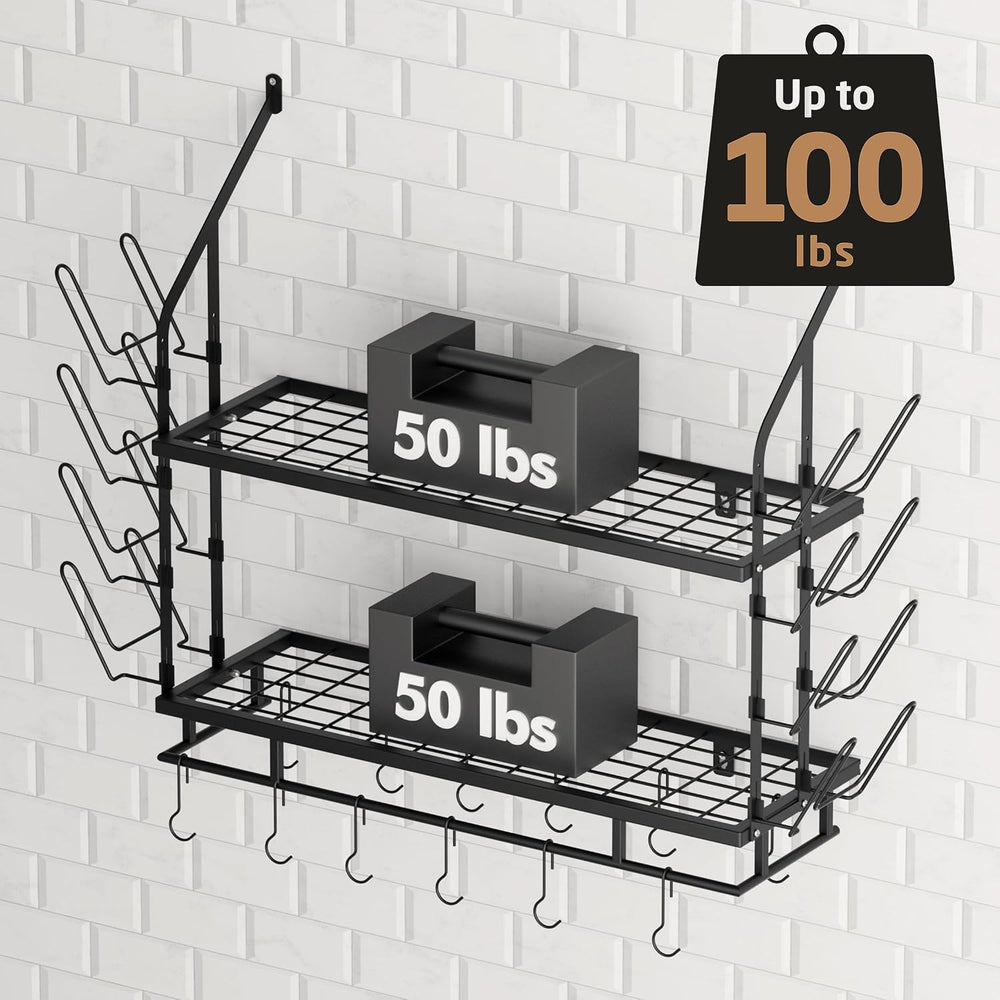 KES 30-Inch Pot Rack Wall Mounted, 8 Secure Lid Holders & 12 Sturdy Hooks