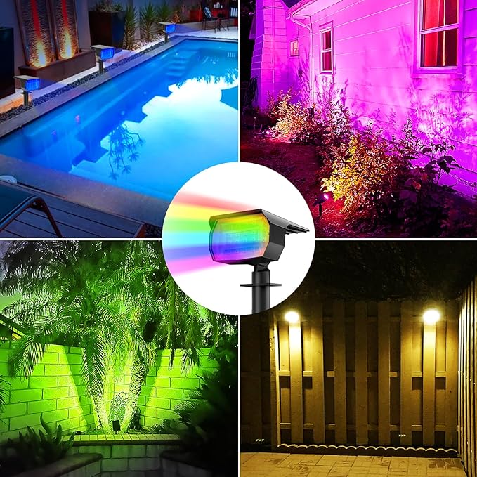nipify 10 Pack Solar Spot Lights Outdoor Color Changing, 7 Modes Halloween RG...