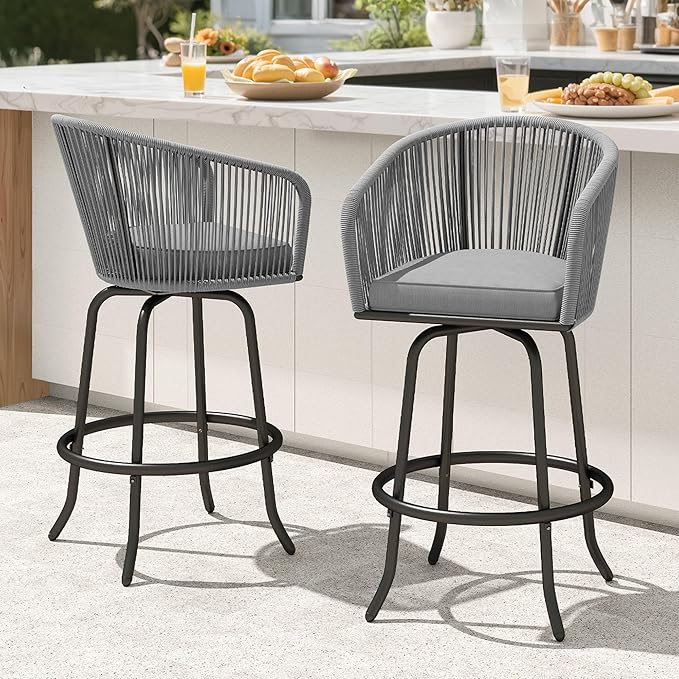 DWVO Outdoor Counter Height Bar Stools Set of 2, Patio Swivel Bar Chairs with...