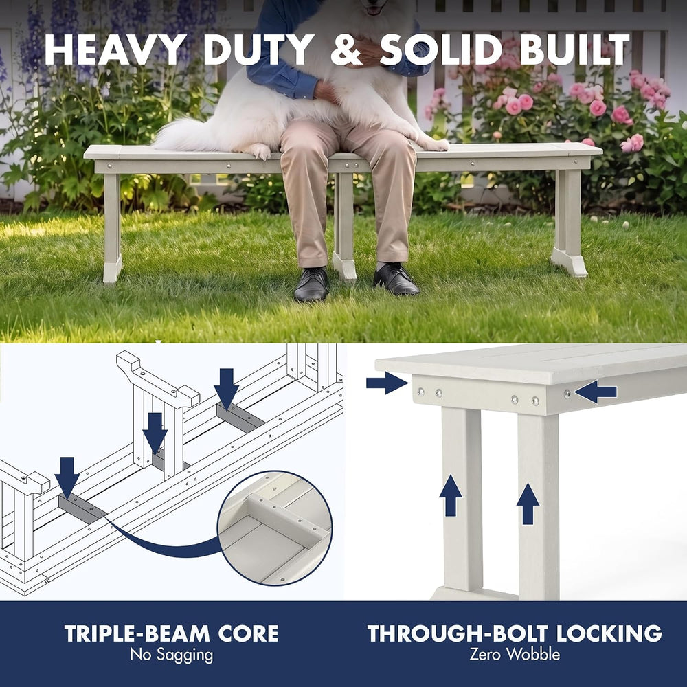 WO HOME FURNITURE 65" HDPE Outdoor Bench, 660 lbs Capacity, Sand