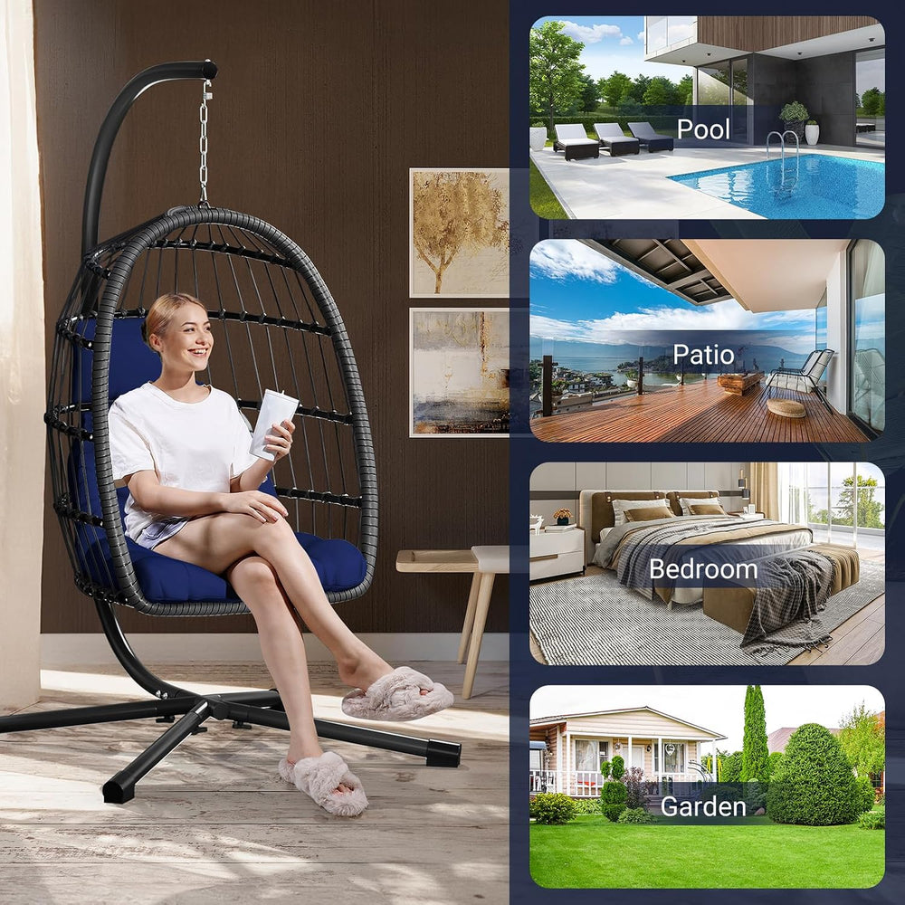 LEVELEVE Hanging Egg Chair with Stand, Patio Rattan Wicker Swing Chair, Overs...