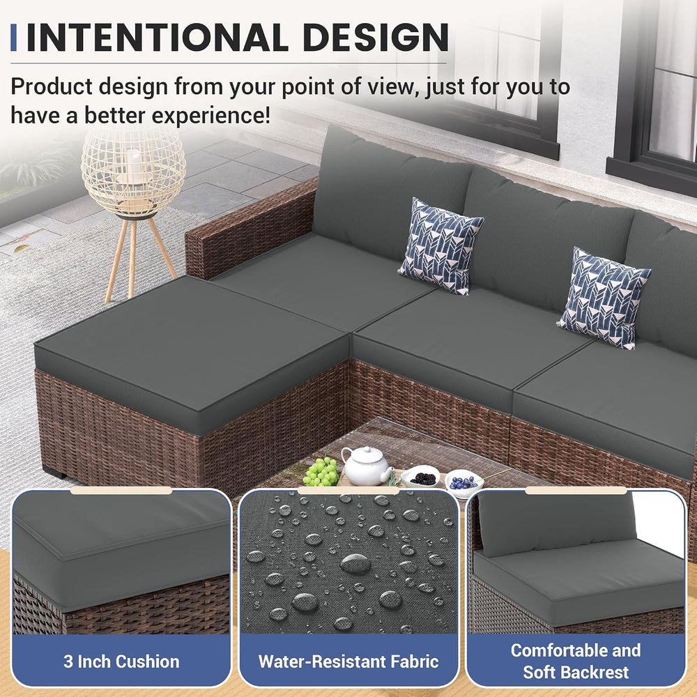 UDPATIO Patio Furniture Set 5-Piece Outdoor Sectional Sofa, Grey