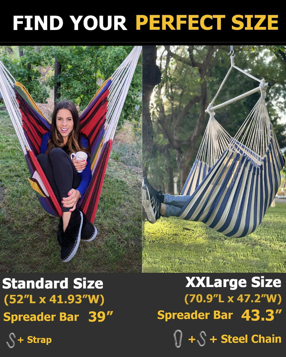 ADVOKAIR Hammock Chair Hanging Chair Rope Swing XXL - Max 500lbs, 70in Large ...