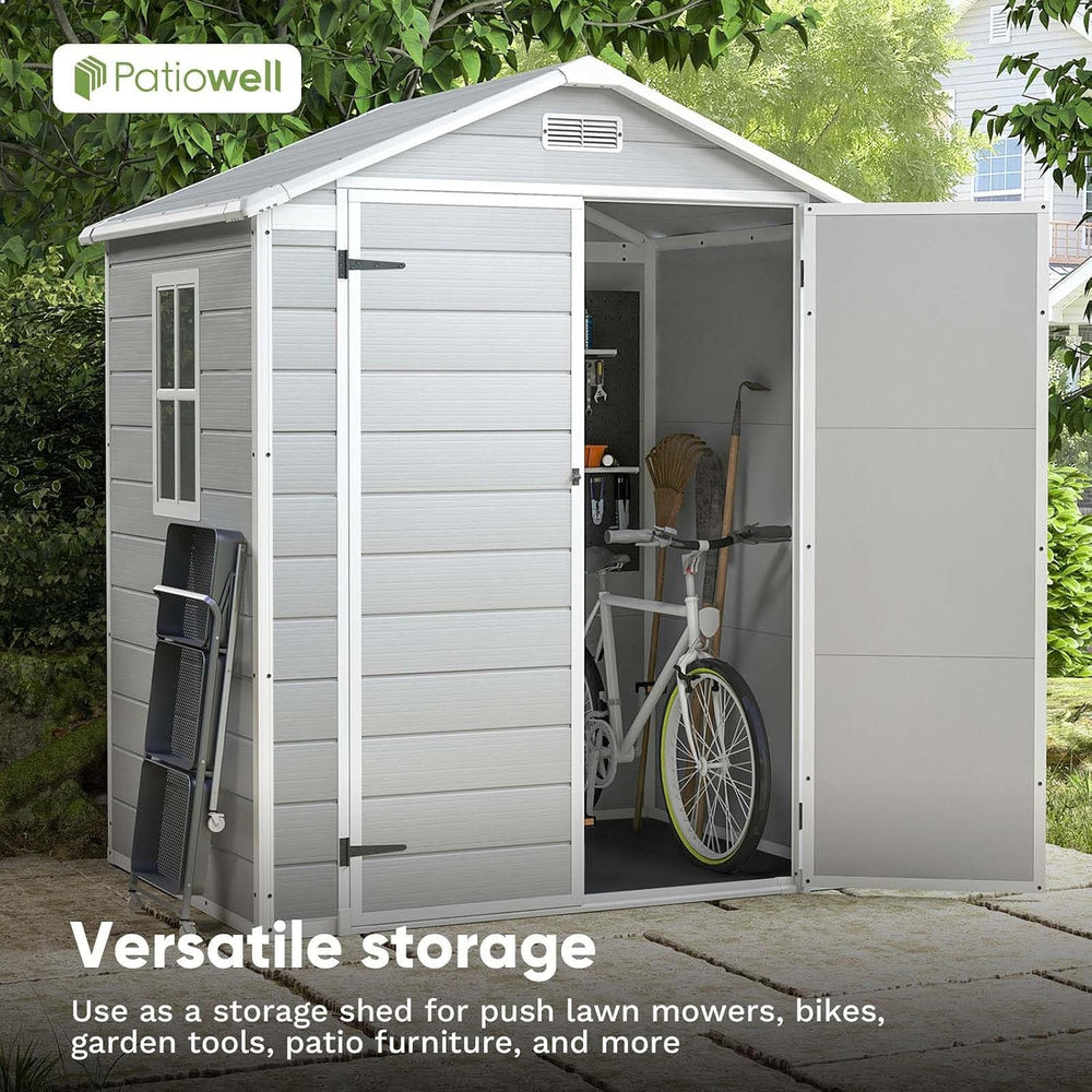 Patiowell 6x4 FT Resin Outdoor Storage Shed with Floor, Light Gray