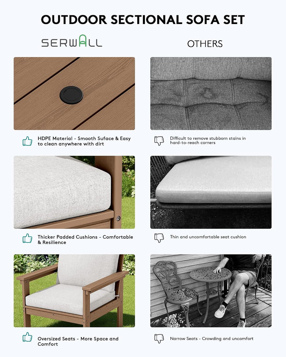 SERWALL HDPE Outdoor Patio Furniture Set Outdoor Couch