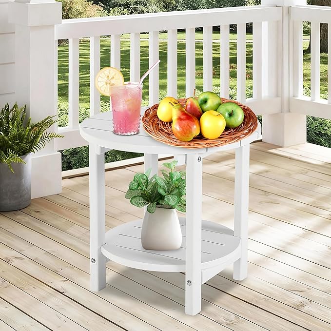 LZRS Round Adirondack Side Table Double End Table, Outdoor Side Tables for Pa...