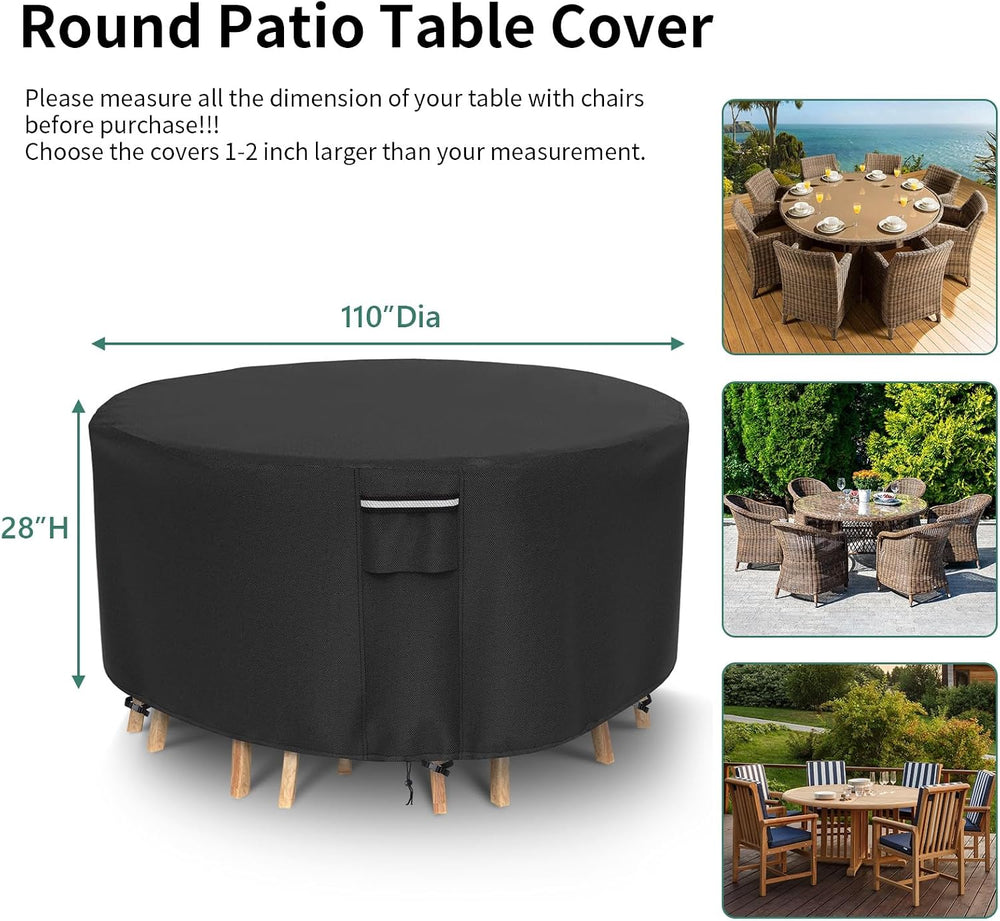 Round Patio Furniture Covers, 500D Heavy Duty Waterproof UV Resistant Cover f...