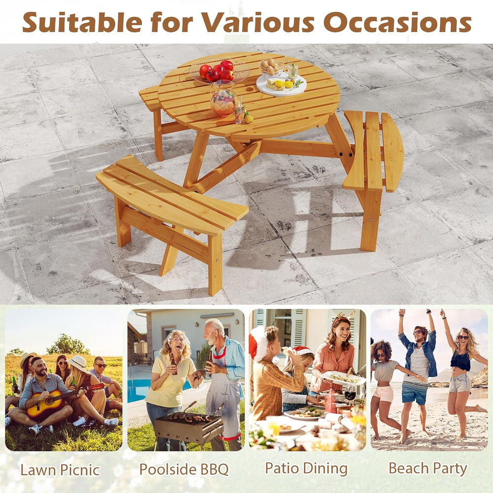 GIANTEX 6-Person Round Picnic Table Set with 3 Benches, 550 LBS Bench Capacit...