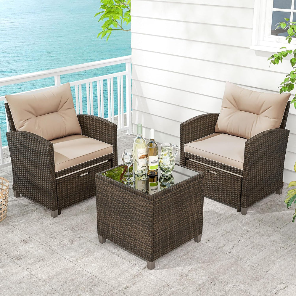 Tangkula 5 Pieces Patio Conversation Set, PE Wicker Rattan Outdoor Furniture ...