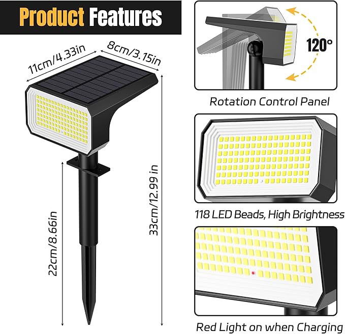 Solar Spot Lights Outdoor, [4 pack/118 LED] 4 Modes Auto On/Off Solar Landsca...