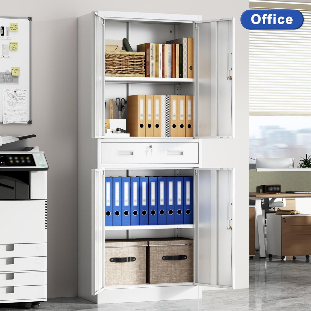 CJF 71" H Tall Metal Storage Cabinet with Drawer, Locking Garage Cabinet...