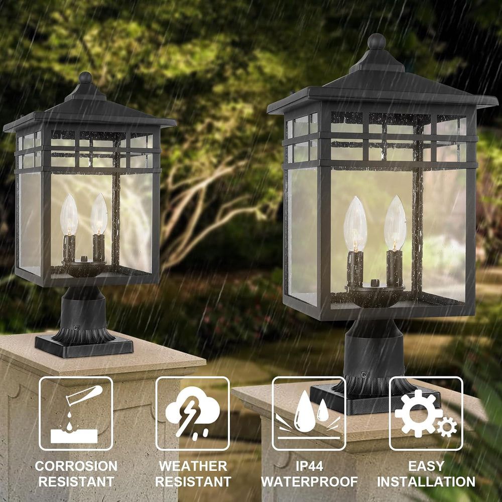 Outdoor Post Light Fixture, 2-Light Large Exterior Pillar Lantern with Black ...