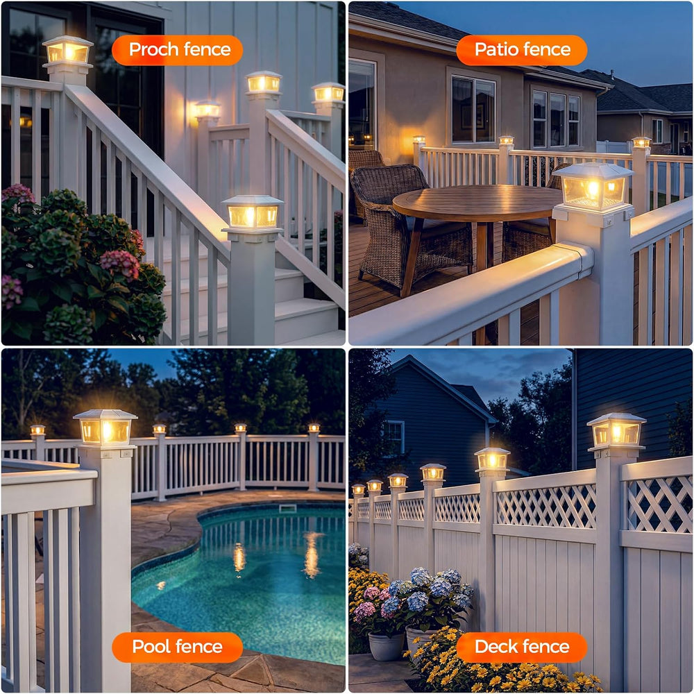 VOLISUN Metal Solar Post Cap Lights, Edison Bulb Light 2Pack,White