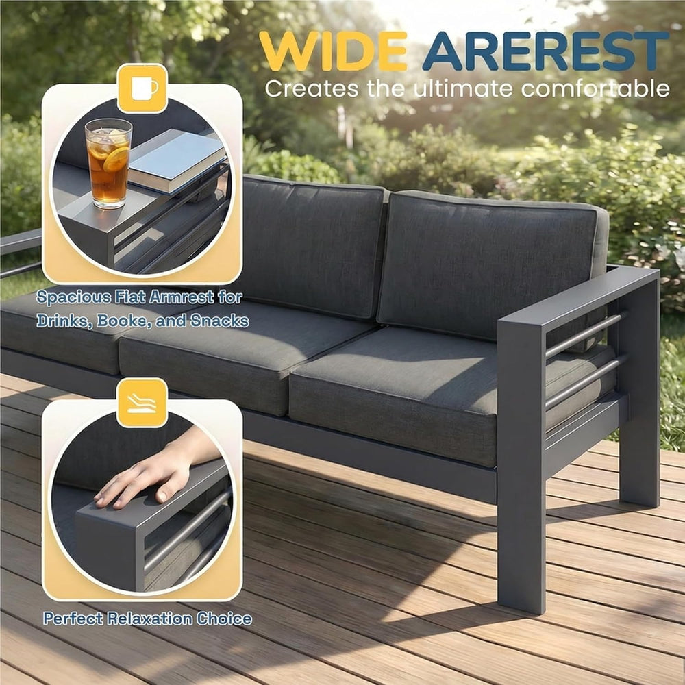 Aluminum Patio Furniture Set, All Weather Patio Sofa with 10" Back Cushion