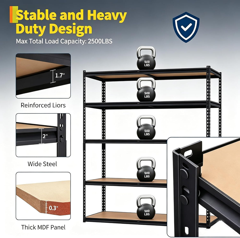 Heavy Duty Garage Storage Shelves 5-Tier Metal Adjustable Shelving Unit Stora...