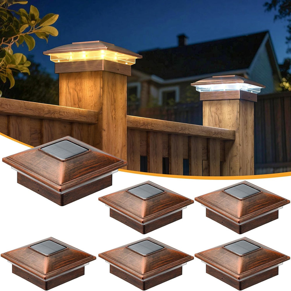 APONUO Solar Post Cap Lights - 6 Pack Outdoor Waterproof for 4x4 Posts, 2 Mod...