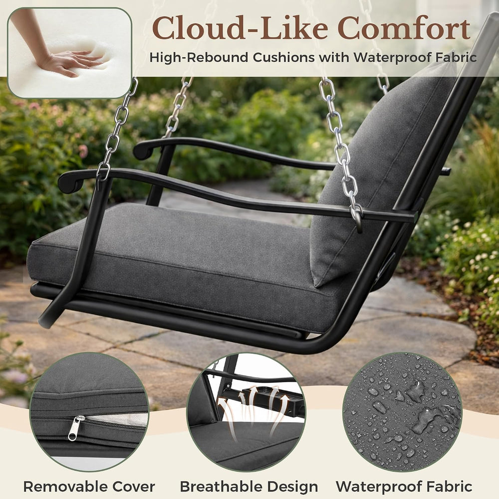 Pamapic 350lbs Porch Swing with Stand, Metal Frame Outdoor Swing, Gray