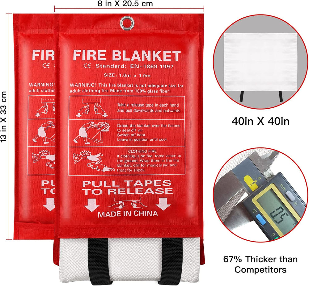 Emergency Fire Blanket for Home and Kitchen - 4 Pack 3.3ft x 3.3ft Fiberglass...
