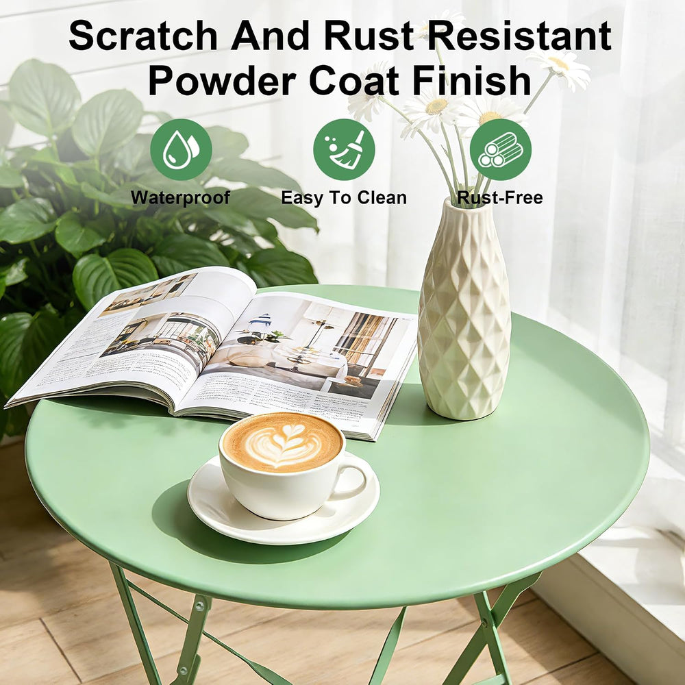 3-Piece Patio Bistro Set, Folding Outdoor Bistro Table and Chairs with Sturdy...
