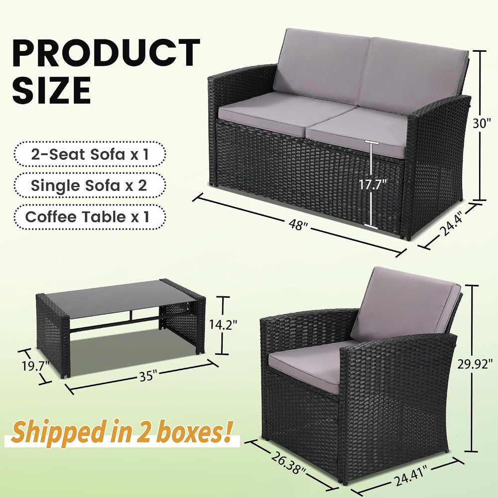 4 Piece Patio Furniture Set, Outdoor Wicker Conversation Set