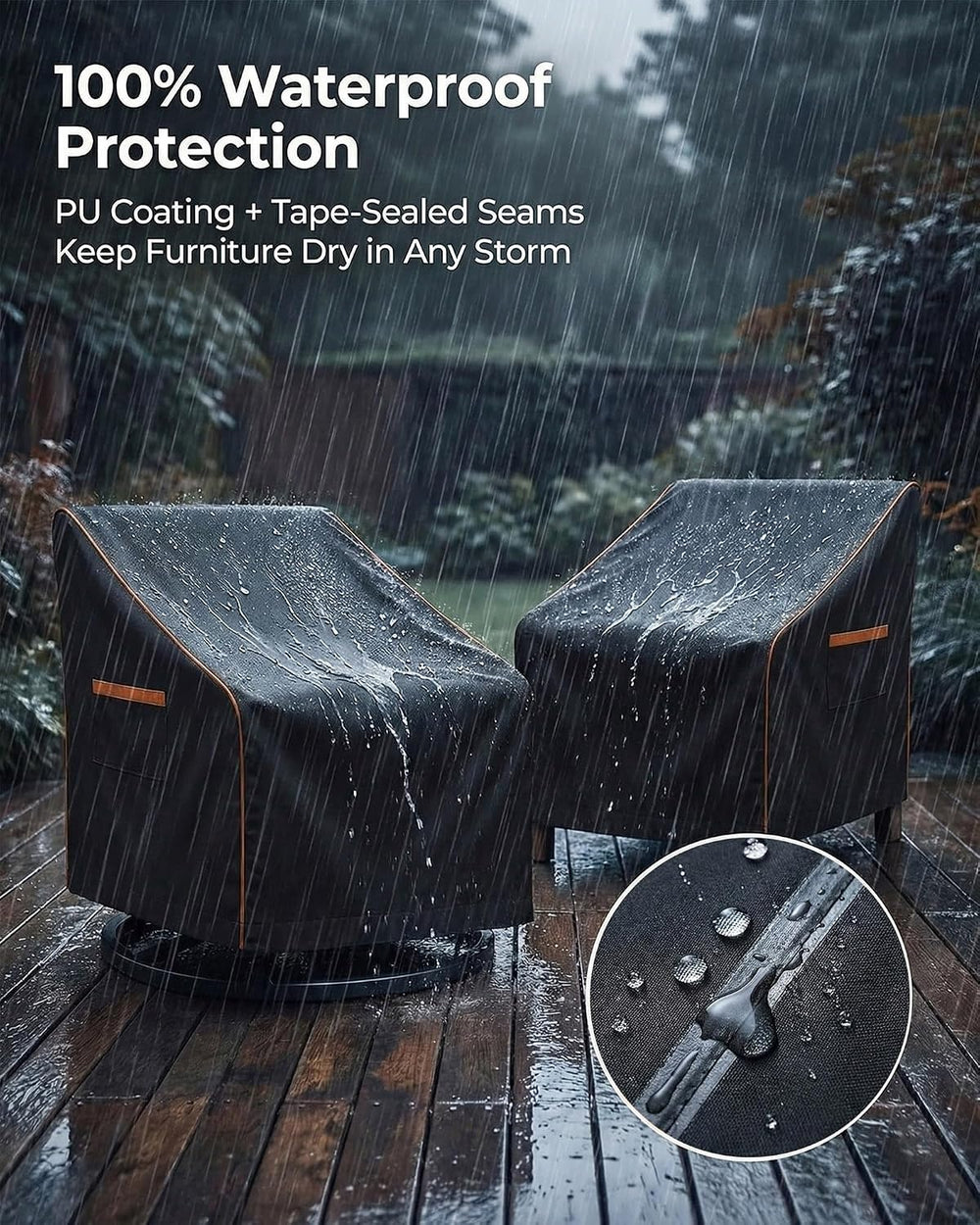 Patio Chair Covers Waterproof 2 Pack, 600D Oxford, 30W x 34D x 36H, Black