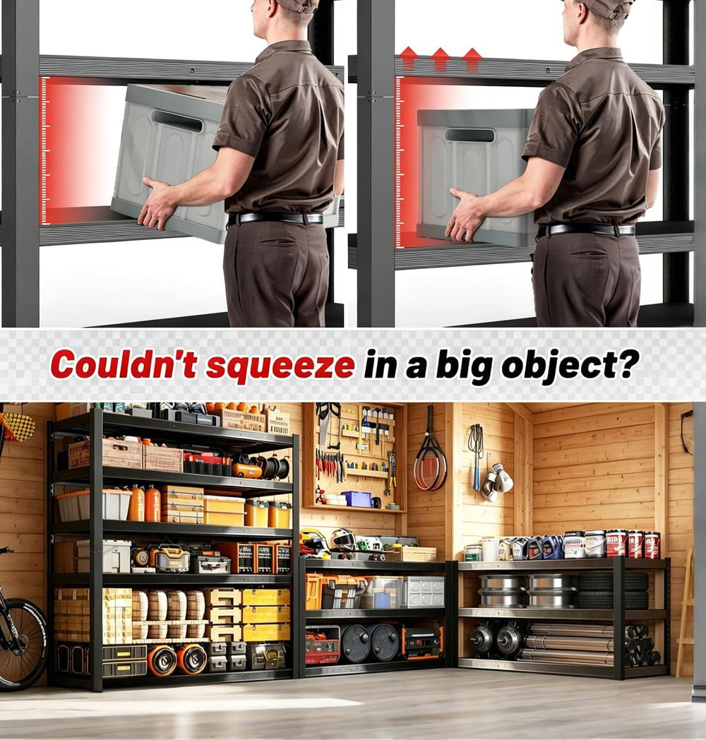 84" H 5-Tier Heavy Duty Storage Shelves, 3000LBS Capacity Adjustable Met...