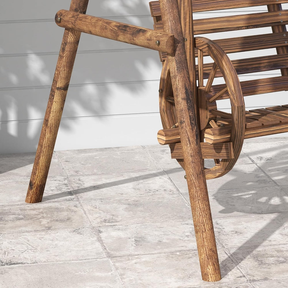 Outsunny 2-Seat Porch Swing A-Frame Stand Wooden Log Patio Carbonized Brown