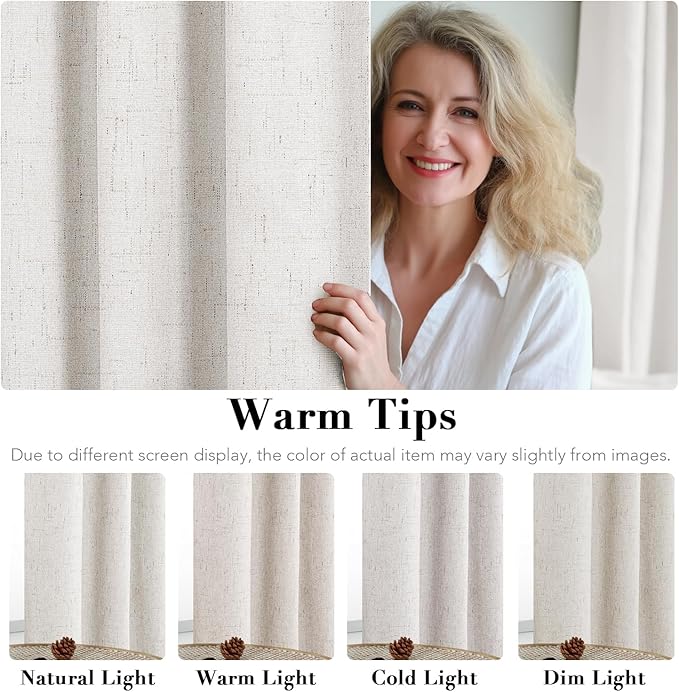 H.VERSAILTEX Ivory Curtains Blackout, 100% Blackout Linen Curtains with White...