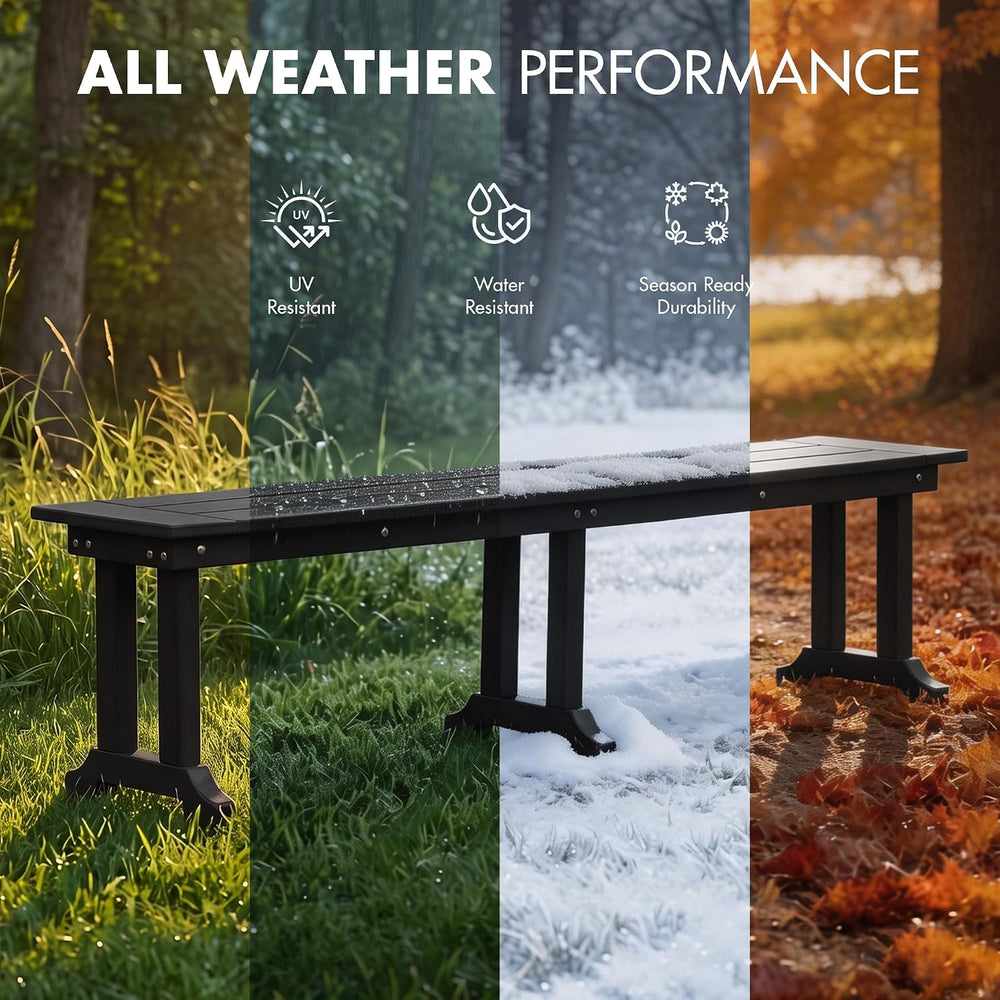 WO HOME FURNITURE 65" HDPE Outdoor Bench, 660 lbs Capacity, Black