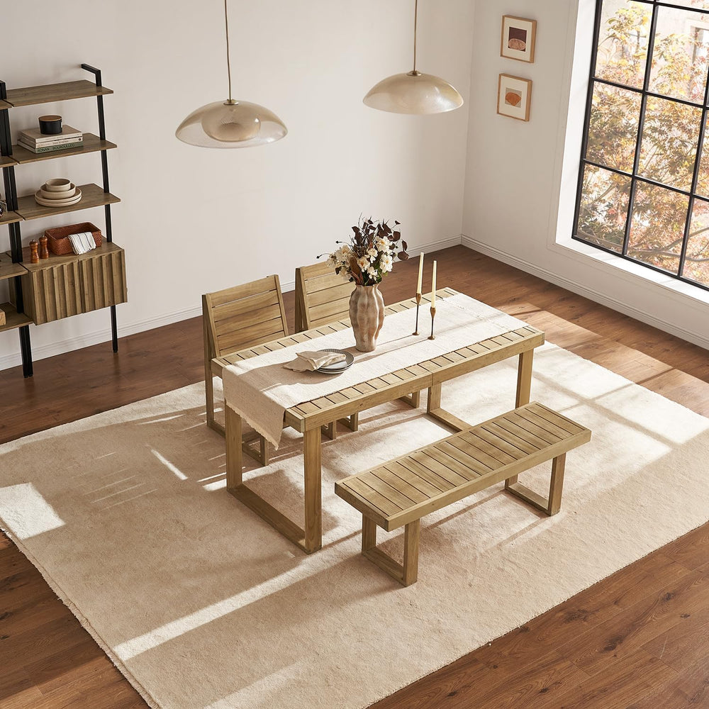 mopio Bruno Outdoor Dining Set, Solid Acacia Wood Patio Table & Chairs Se...