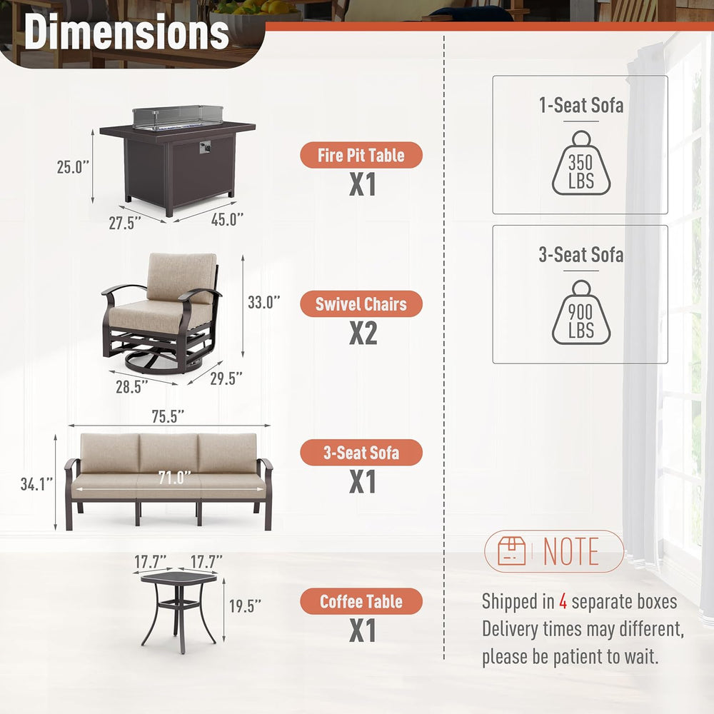Kurapika Aluminum Patio Furniture Set 5-Seat Modern Metal Outdoor Conversatio...