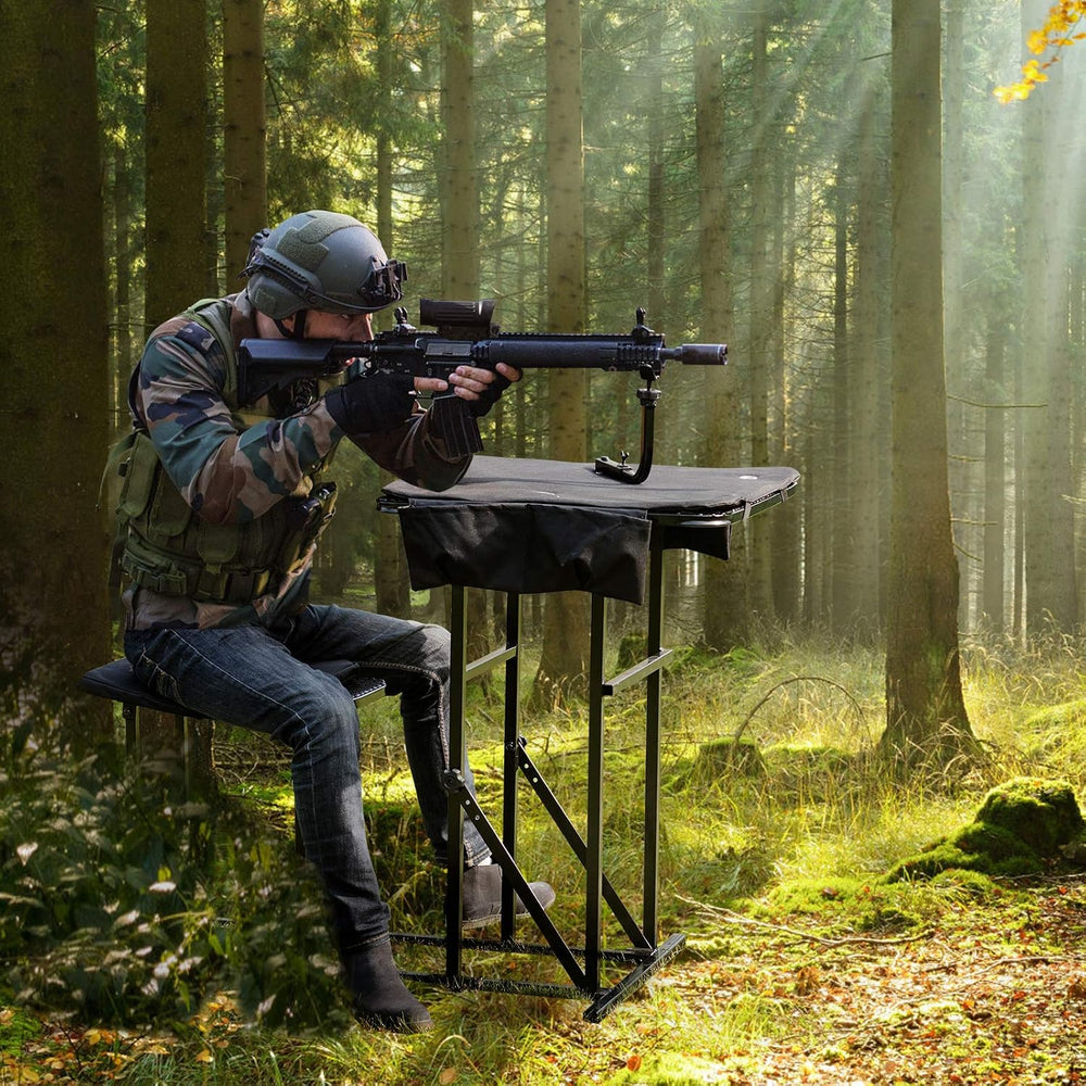 GYMAX Foldable Shooting Table Seat Set, Height Adjustable Hunting Gun Rest Ta...