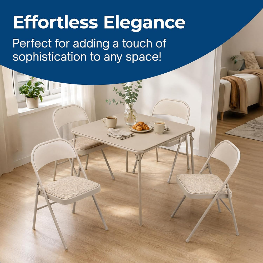 Sudden Comfort 5 Piece 34 x 34 Inch Square Folding Dining Card Table, Tan