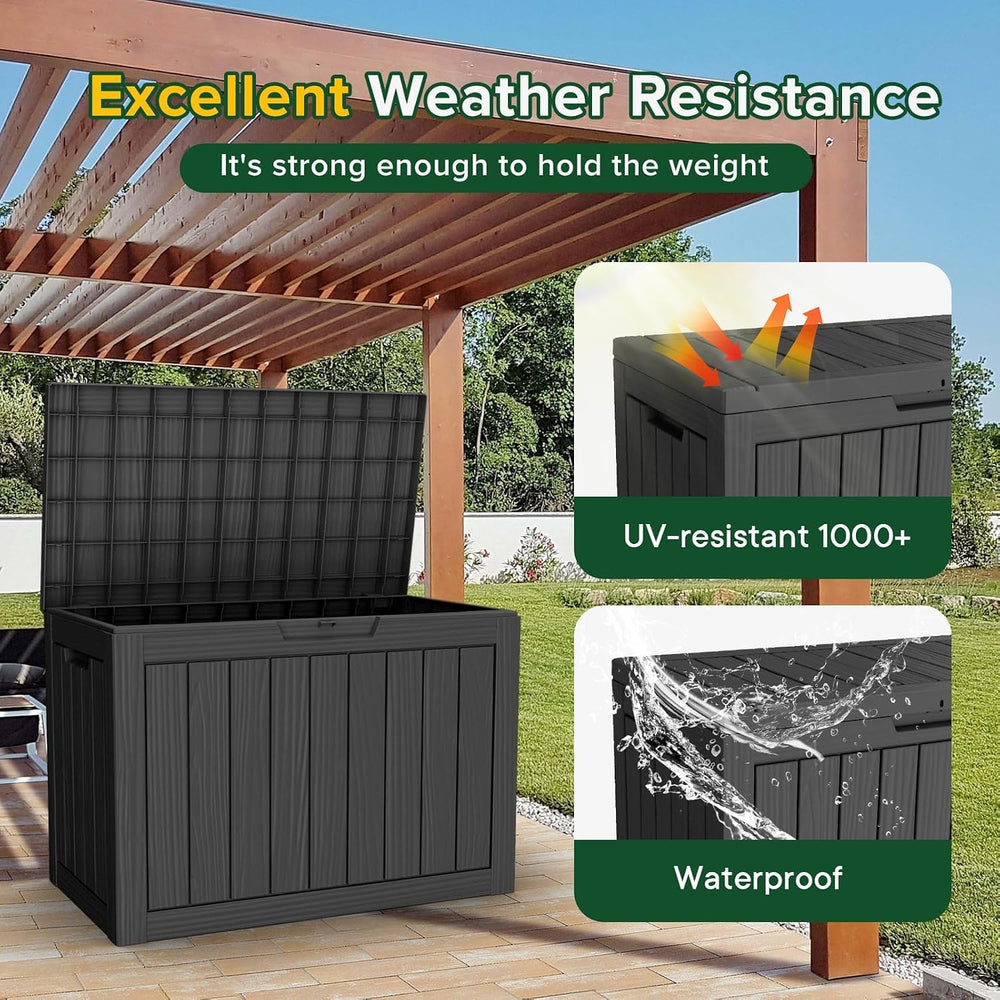 DRATO 50 Gal Waterproof Lockable Resin Deck Box, storage bin, Black
