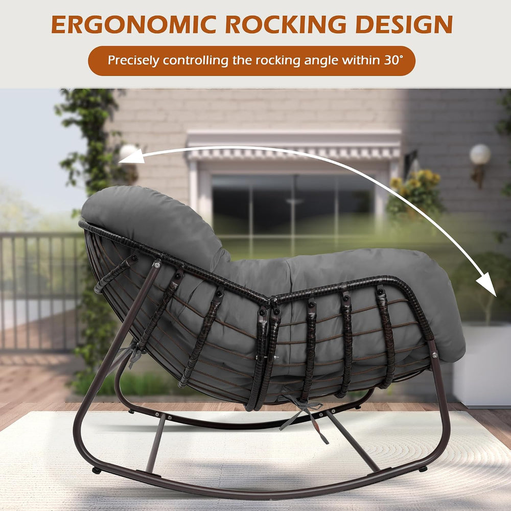 Papasan Rocking Chair Indoor & Outdoor, Oversized Egg-Shaped Papasan Rock...