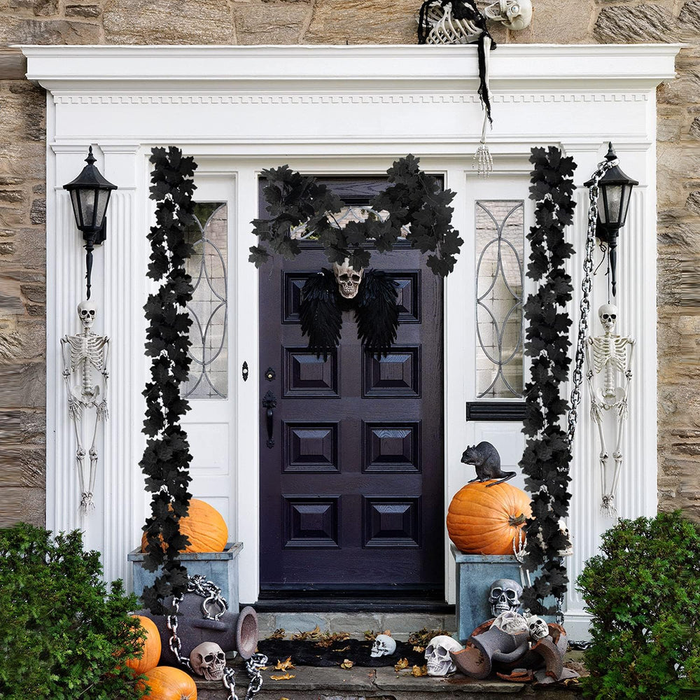 Black Leaf Garland, 12PCS Halloween Artificial Hanging Fall Maple Vines