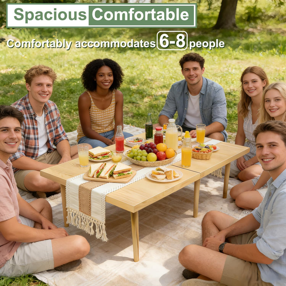 Portable Wooden Picnic Table, 60" x 30" Large Boho Low Floor Table