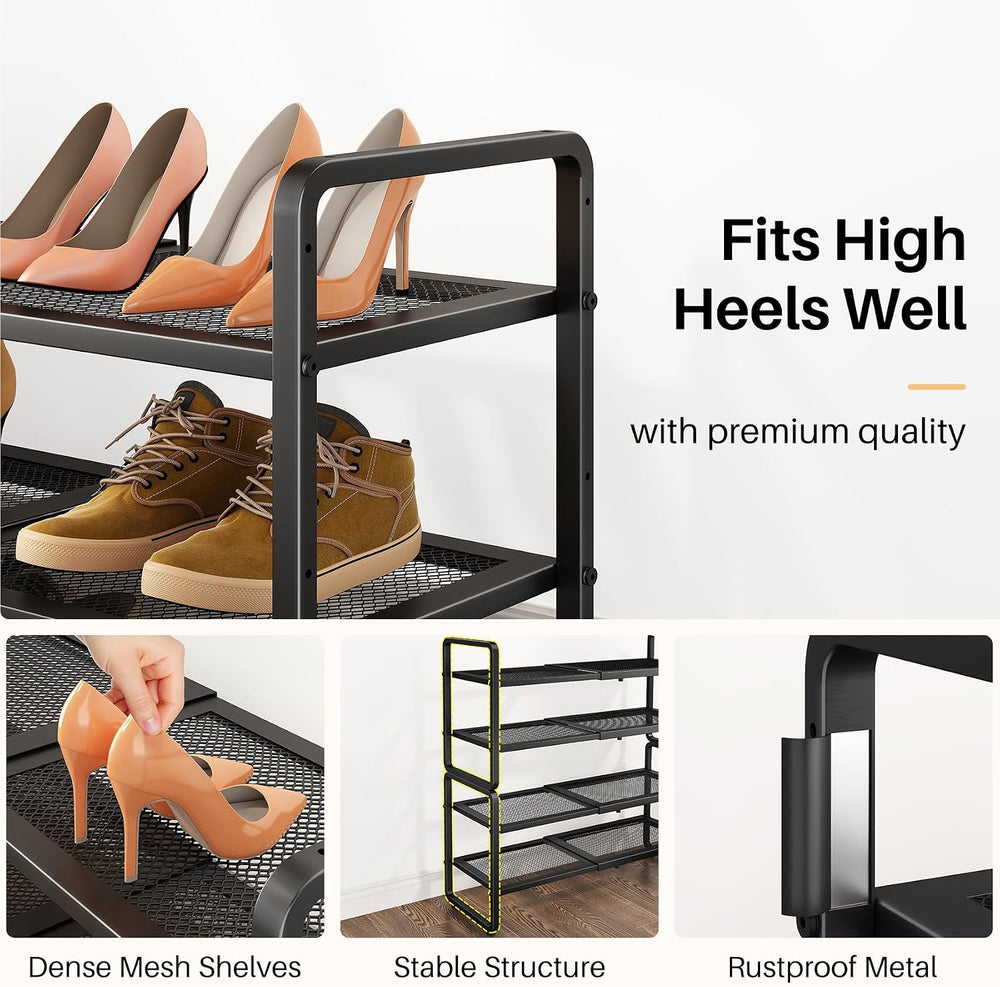 Expandable Metal Shoe Rack for Closet, Entryway & Garage, 4-Tier, Black