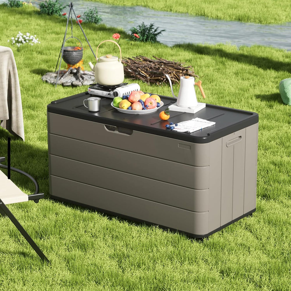 ZZM 110 Gallon Outdoor Deck Box with Wheels, Waterproof Resin Storage Cabinet...