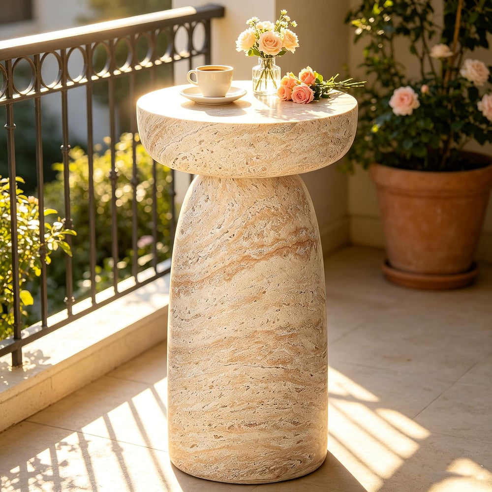 Outdoor Side Table Pedestal, 24" Modern Geometric Accent Coffee Table
