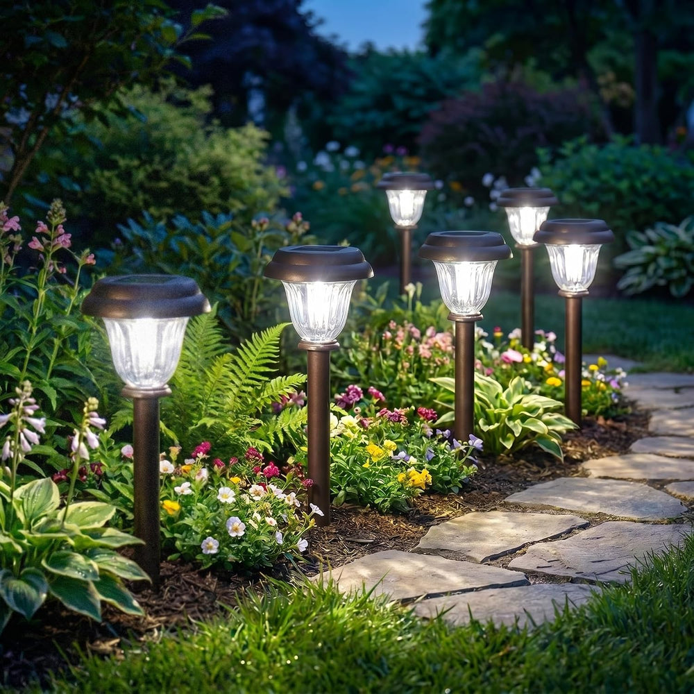 Solar Lights Outdoor, 6 Pack Brushed Stainless Steel Glass Solar Pathway Ligh...