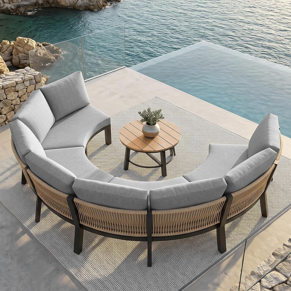 Luxury Patio Furniture Set for 7 People, 5-Piece Curved Patio Conversation Se...