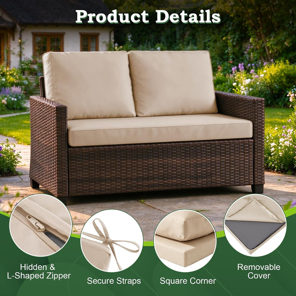 Outdoor Loveseat Cushion Set, 46" x 26" Patio Loveseat Cushions, Wa...