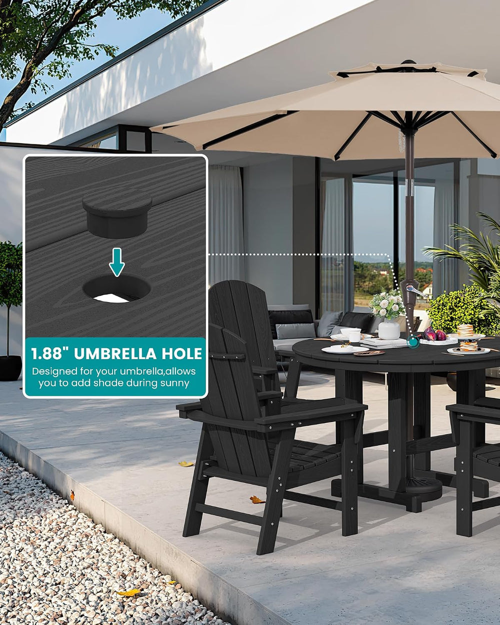 SERWALL 5-Piece Patio Dining Set, 45" Table & 4 Adirondack Chairs, B...