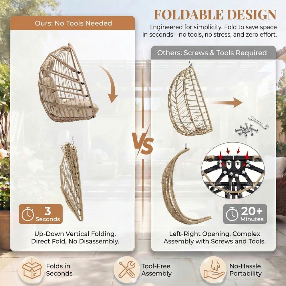 RADIATA All-Weather Swing Egg Chair no Stand, Outdoor Wicker Hanging Chair