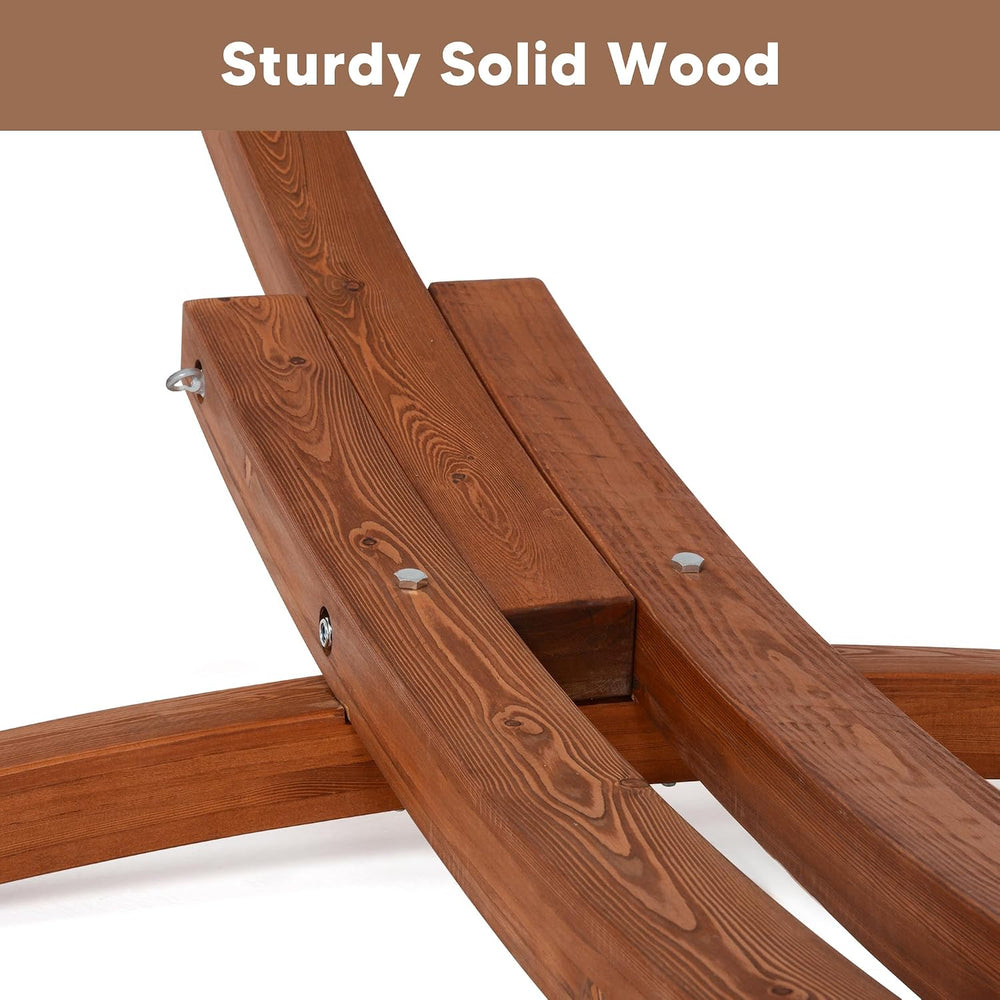 SUNCREAT Hammocks Double Hammock with 13.5 ft Wooden Stand, Hammock Cover, Ou...