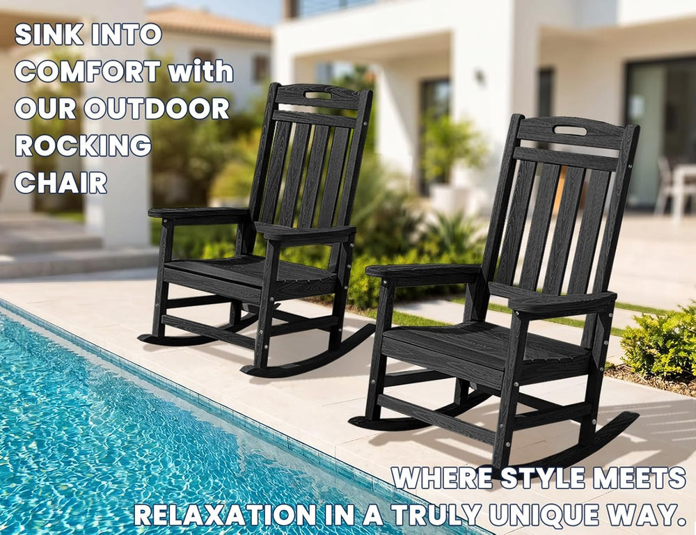 Oversized Outdoor Rocking Chair, HDPE Plastic High Back Rocking Chairs