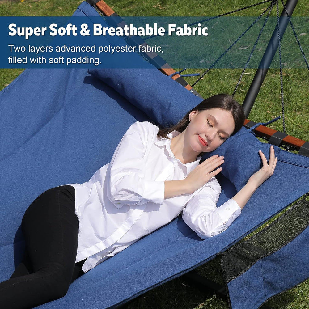 12FT 2 Person Hammock with Stand V-Shape Spreader Bar -Deep Blue
